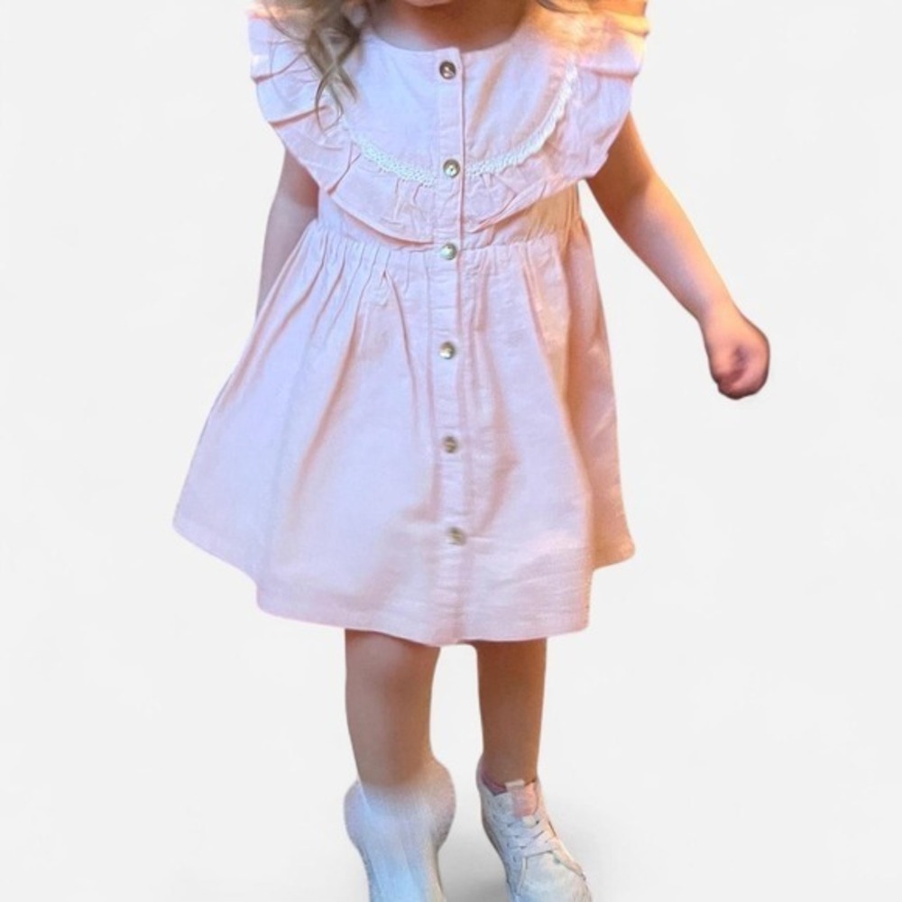 Tommy Bahama Kids Pink Swiss Dot Ruffle Button Front Dress 3T